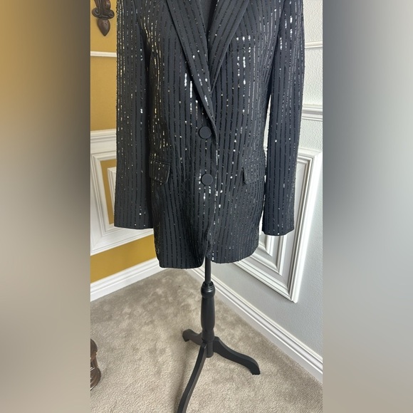 Black Sequin Pinstripe Blazer - Picture 14 of 17